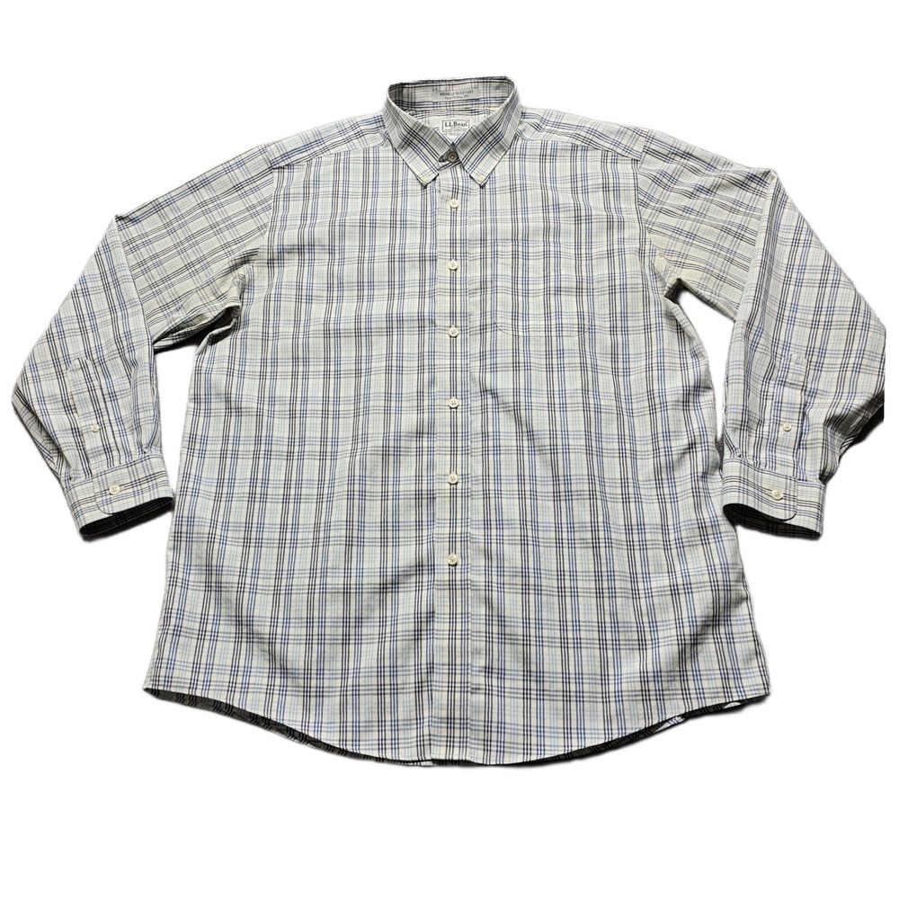 L.L. Bean Dress Shirt Mens 16.5 Multi Plaid Traditional Fit Wrinkle Resistant